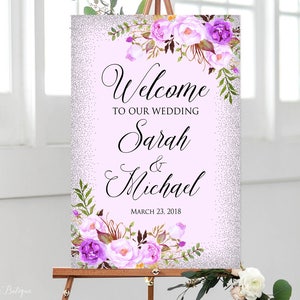 Purple Welcome Wedding Sign, Welcome To Our Wedding Sign, Large Welcome Sign, Wedding Signs Printable, Printable Welcome Sign, #W268