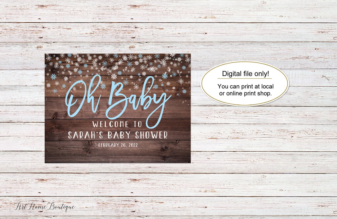 Oh Baby Rustic Winter Baby Shower Sign Snowflake Baby Etsy