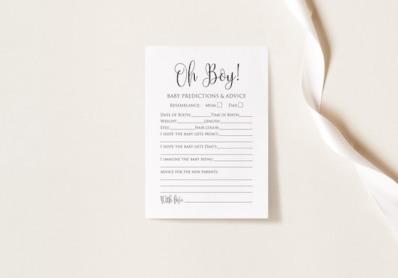 Baby Predictions and Advice Game, Classic Baby Shower Advice Cards, Instant Download, Digital File, Oh Boy, BS59