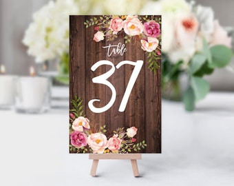 Wedding Table Numbers, Floral Table Numbers, Birthday Table Numbers, Printable Table Numbers, W84