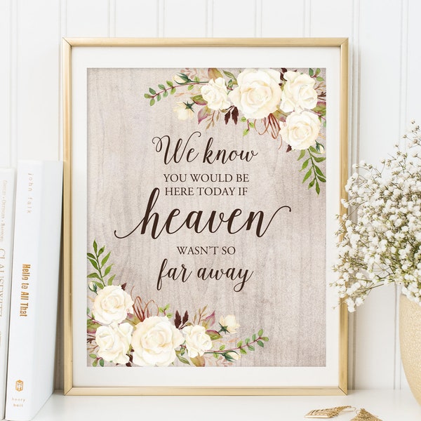 We Know You Would Be Here Today If Heaven Wasn't So Far Away, Rustic Memorial Wedding Sign, In Loving Memory, Printable, W249