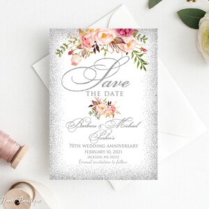 Salve a data, 70º aniversário de casamento, salve a data, 25º aniversário, salve a data, casamento de prata, salve a data, W823
