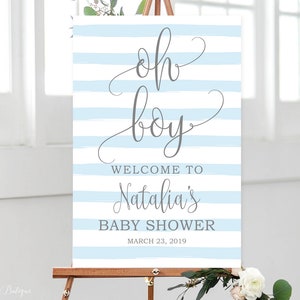 Digital file Navy Baby Shower Welcome Sign Floral Baby Shower Oh Boy Welcome Sign Blue Welcome to Baby Shower Sign BS507