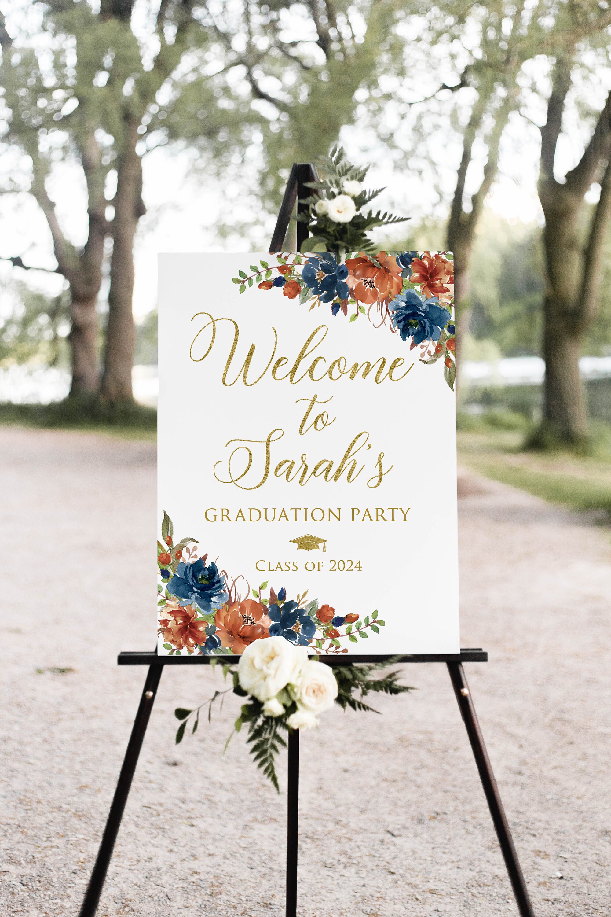Navy Grad Sign Navy Terracotta Graduation Party Welcome Sign, Rust and Navy Graduation ...
