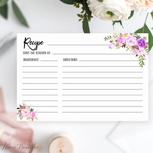 Recipe Card, Recipe Card Printable, Bridal Shower Recipe Card, Recipe Card Templates, 4x6 Recipe Card,Instant Download, Marsala, W94, W422