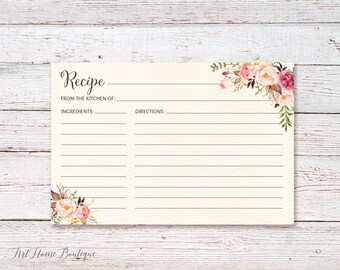 Recipe Card, Recipe Card Printable, Ivory Bridal Shower Recipe Card, Recipe Card Templates, 4x6 Recipe Card,Instant Download, W100