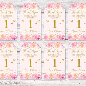 Thank You Tags, Floral Favor Tags, Blush Pink and Gold Favor Tags, Birthday favor tags, Personalized, Digital File, F19