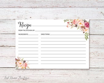 Recipe Card, Recipe Card Printable, Bridal Shower Recipe Card, Recipe Card Templates, 4x6 Recipe Card,Instant Download, Digital File, W282