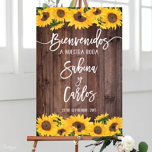 Bienvenidos a Nuestra Boda, Welcome Wedding Sign, Rustic Welcome Wedding Sign, Sunflower Welcome Sign, Spanish Sign, Digital File, W240