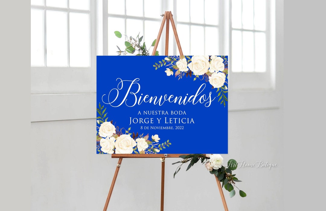 Royal Blue Spanish Wedding Welcome Sign, Royal Blue Bienvenidos a