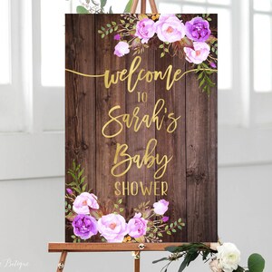 Welcome Baby Shower Sign, Baby Shower Welcome Sign, Large Welcome Sign, Floral Welcome Sign, Rustic  Welcome Sign, Purple, #BS95