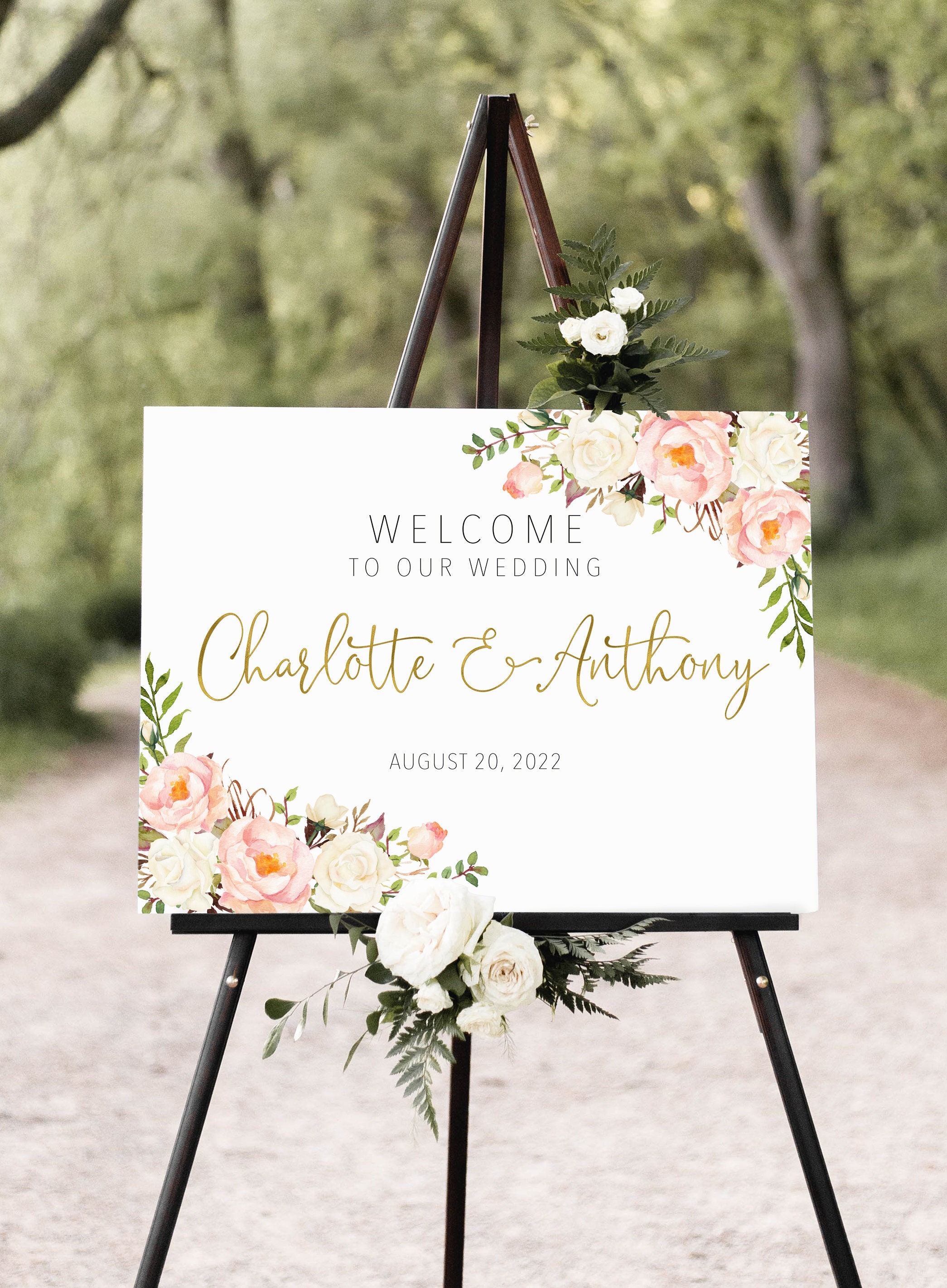 Blush White Gold Wedding Welcome Sign, Welcome To Our Wedding Sign, White Blush Wedding Sign, Digital file, W1253