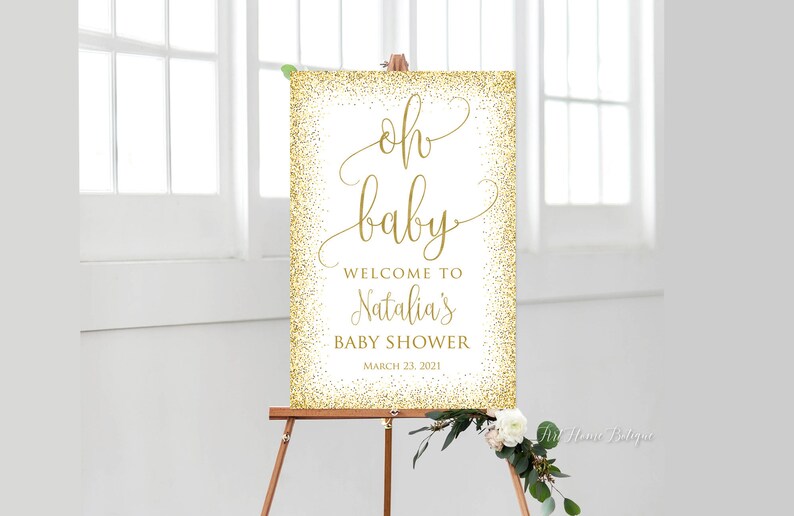 Calligraphy Welcome to Baby Shower Sign Baby Shower Welcome Sign BS072 Gold Welcome Sign Large Welcome Sign Oh Baby Welcome Sign