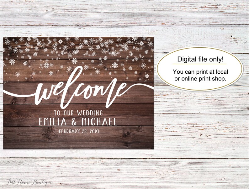 Rustic Winter Wedding Welcome Sign, Snowflakes Welcome Wedding Sign ...
