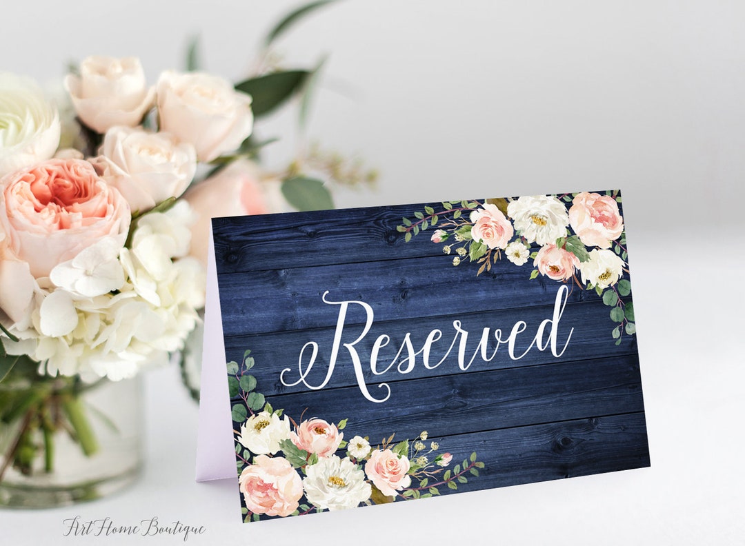 Navy Rustic Reserved Sign, Wedding Reserved Sign, Reserved Seating Sign ...