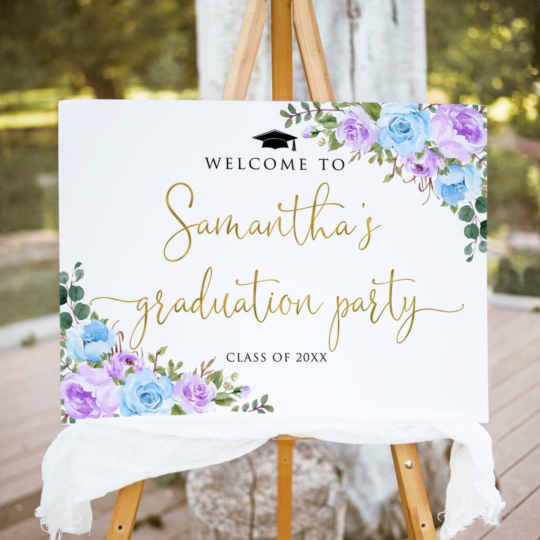 Blue and Purple Graduation Party Welcome Sign, Purple Blue Graduation ...