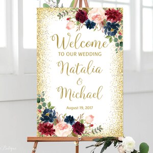 Welcome Wedding Sign, Welcome Wedding Sign, Welcome To Our Wedding Sign, Burgundy, Blush, Navy, Gold, W385