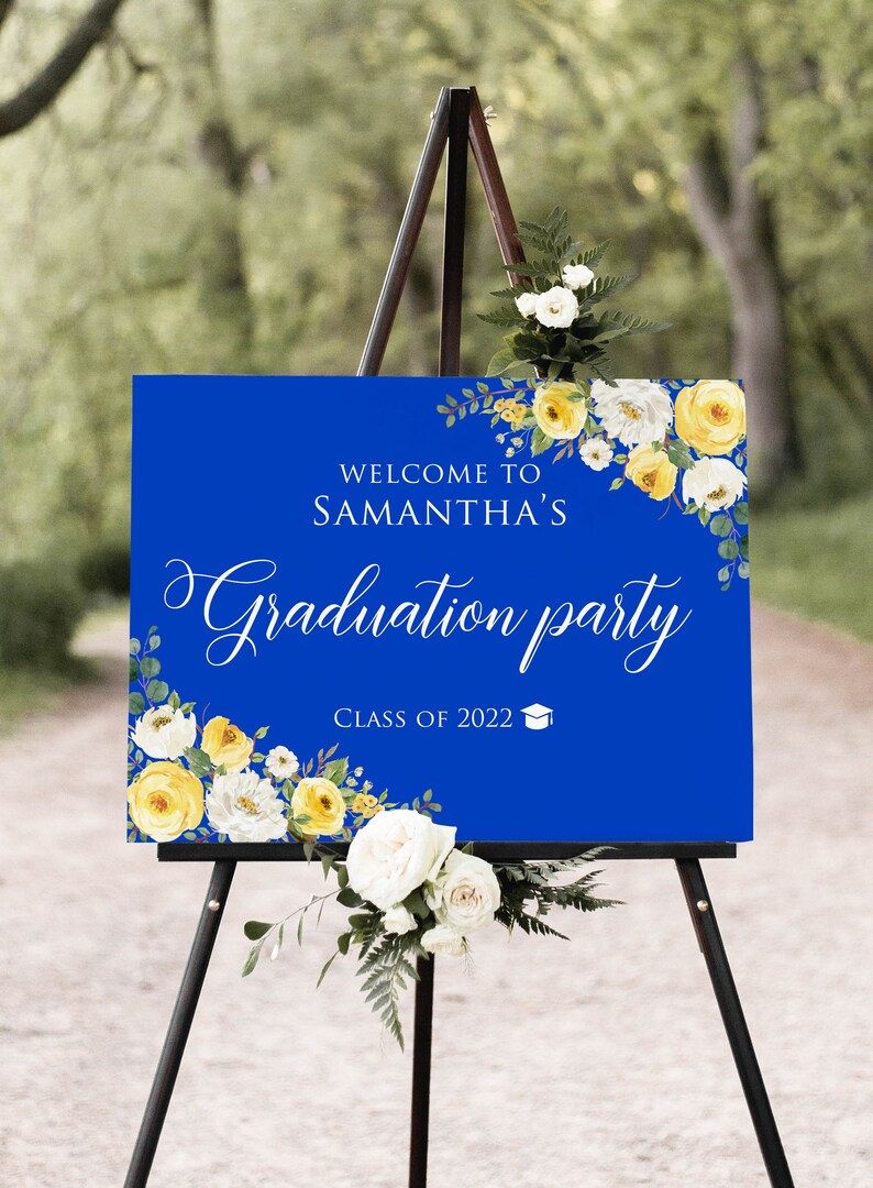 Royal Blue Graduation Party Sign Royal Blue Yellow Etsy