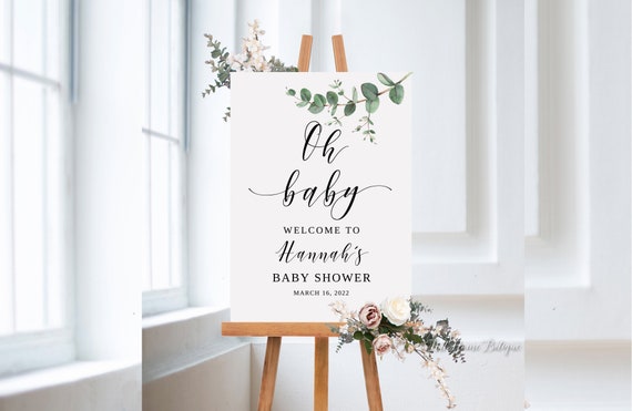 Greenery Decorazioni Baby Shower – Striscione 'Oh Baby' E Tovaglia Con Foglie Di Eucalipto – Tema Neutro
