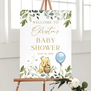 Cartello di benvenuto per baby shower con scritta "Winnie the Pooh" di Greenery, per baby shower con scritta "Winnie the Pooh", file digitale, W185