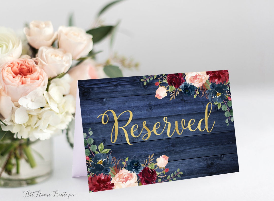 Reserved Sign, Navy Rustic Wedding Reserved Sign, Reserved Seating Sign ...