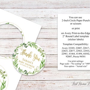 Greenery Baby Shower Thank You Tags, Favor Tags, 2 inch Round Labels, Garden Baby Shower Labels, Personalized, Digital File, BS33