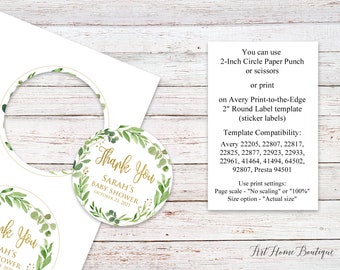 Greenery Baby Shower Thank You Tags, Favor Tags, 2 inch Round Labels, Garden Baby Shower Labels, Personalized, Digital File, BS33