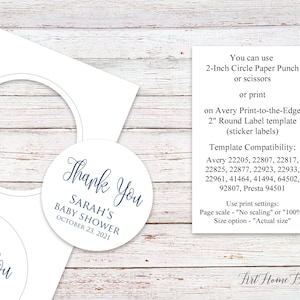 Navy Baby Shower Thank You Tags, Favor Tags, 2 inch Round Labels, Blue Baby Shower Thank You Tags, Personalized, Digital File, BS893, W893