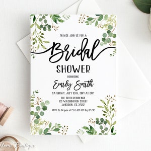 Greenery Bridal Shower Invitation, Eucalyptus Bridal Shower Invitation, Bridal Shower Printable, W483