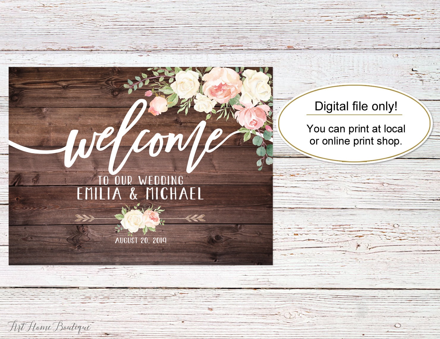 Rustic Welcome Flowers Rustic Welcome Wedding Sign, Welcome to Our Wedding Sign, Horizontal ...