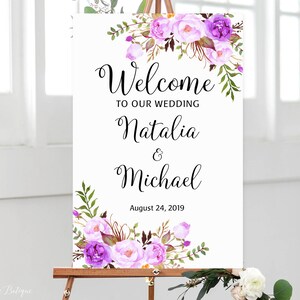 Welcome Wedding Sign, Purple Wedding Welcome Sign, Large Welcome Sign, Printable Welcome Sign, W261