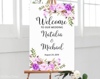 Welcome Wedding Sign, Purple Wedding Welcome Sign, Large Welcome Sign, Printable Welcome Sign, W261