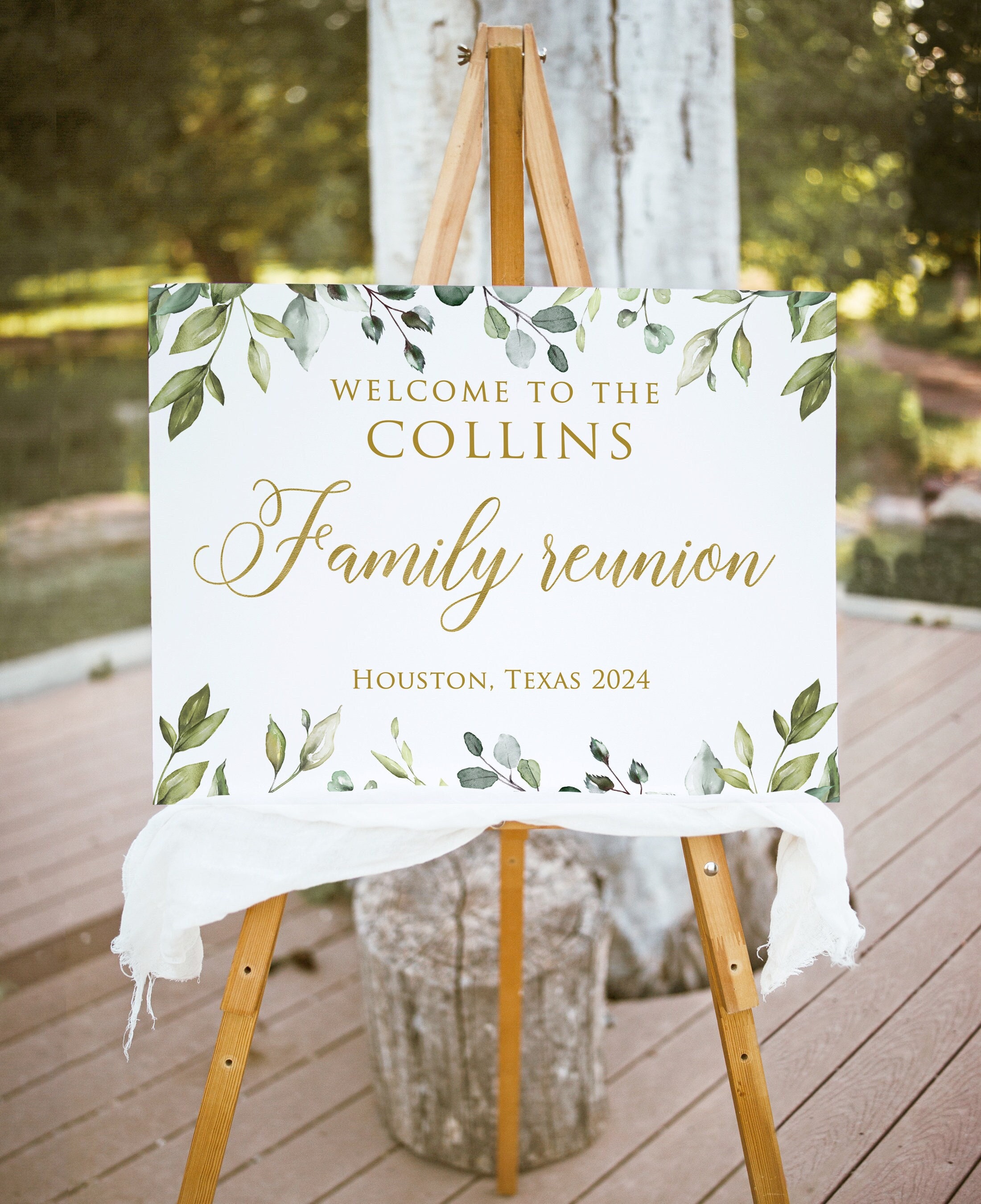Family Reunion Welcome Sign, Greenery Gold Welcome Sign, Botanical ...