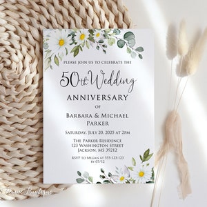 Daisy Anniversary Invitation, 50th Anniversary Invitation, Daisy Wedding Anniversary Invitation, 50th Wedding, Digital File, W1551-1