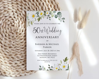 Daisy Anniversary Invitation, 50th Anniversary Invitation, Daisy Wedding Anniversary Invitation, 50th Wedding, Digital File, W1551-1