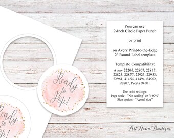 Ready to Pop Favor Tags, Pink and Gray Thank You Tags, Baby Shower Thank You Tags, 2 inch Round Labels, Instant Download, BS036