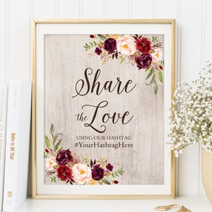 Rustikales Hochzeitsschild / Wedding Wedding Sign / Instagramschild / Wedding Sign / Zeichen für Hochzeit / Wedding / Insta / Weinrot, Marsala, W133