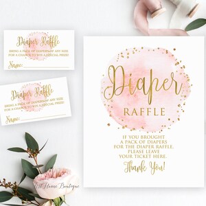Pink and Gold Baby Shower Diaper Raffle Tickets, Pink Gold Baby Shower Insert, Instant Download, Digital File, #BS046