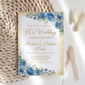 60th Anniversary Invitation, Dusty Blue Wedding Anniversary Invite, Diamond Anniversary, Digital File, W45-1