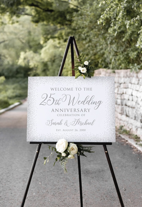 25th Anniversary Welcome Sign, 25th Wedding Anniversary Sign