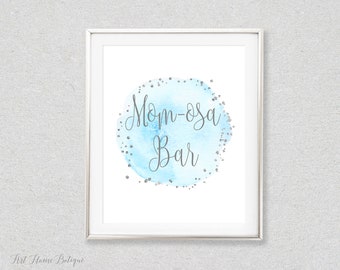 Mom-osa Bar Sign, Blue and Gray Baby Shower Momosa Bar Sign, Blue Mimosa Bar Sign, Bubbly Bar Sign, Baby Shower Bar Sign, BS050