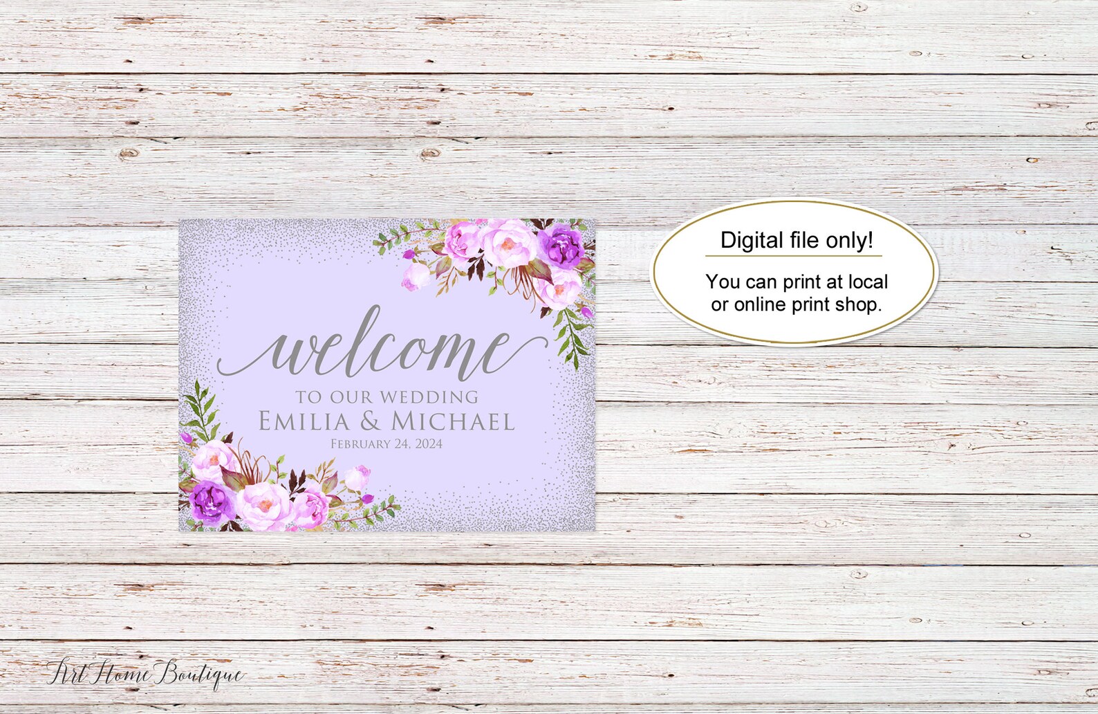 W31 Sign Silver Purple Wedding Welcome Sign, Welcome to Our Wedding Sign, Purple ...