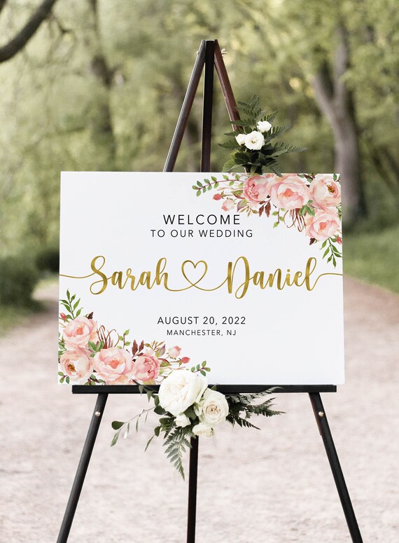 Printed or Digital Blush and Gold Wedding Welcome Sign, W1112 - Etsy