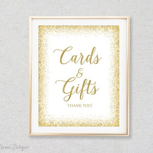 Enseigne pour cartes et cadeaux en or, enseigne pour mariage, cartes et cadeaux pour table, enseigne imprimable, W733
