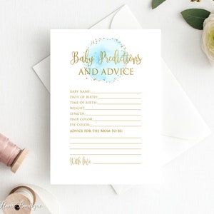 Jeu de prédictions et de conseils pour bébé, conseils pour future maman, cartes de conseils bleus et or pour baby shower, téléchargement immédiat, fichier numérique, BS054