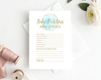 Baby Predictions and Advice Game, Advice for Mom-to-be, Blue and Gold Baby Shower Advice Cards, Instant Download, Digital File, BS054