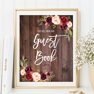 Guest Book Sign, Wedding Guest Book Sign, Please Sign Our Guest Book Sign,  Floral Wedding Sign, Printable Wedding Sign, W86