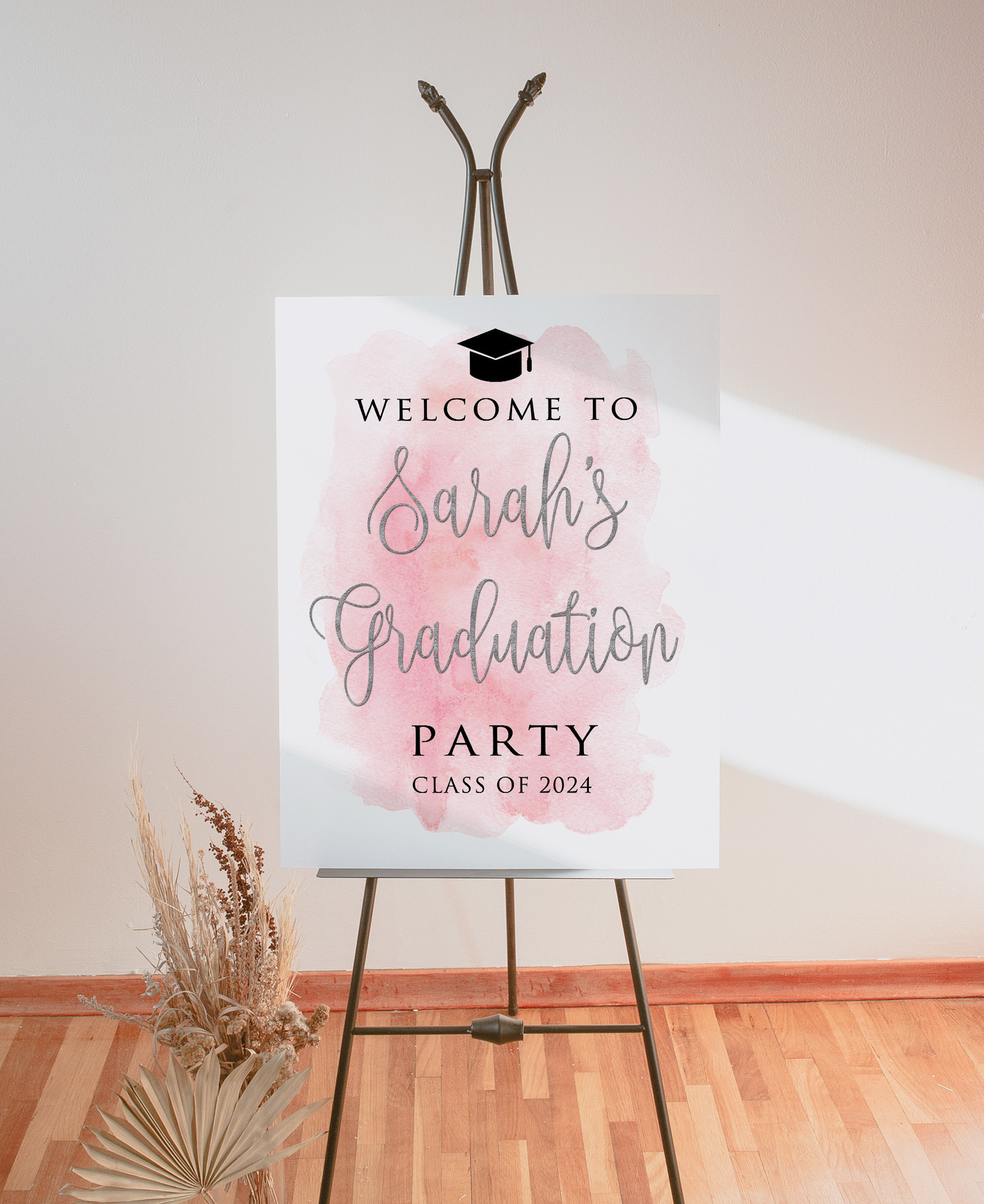 Graduationa Signs Pink Pink Graduation Party Welcome Sign, Pink Silver Graduation Welcome Sign ...