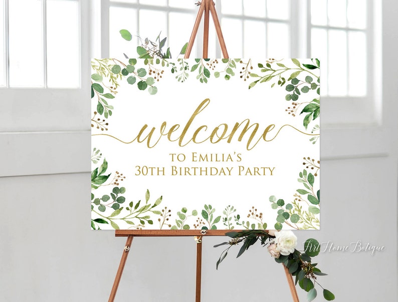 Floral Welcome Birthday Sign W426 Landscape Greenery Birthday Welcome Sign Any Age Large Welcome Sign