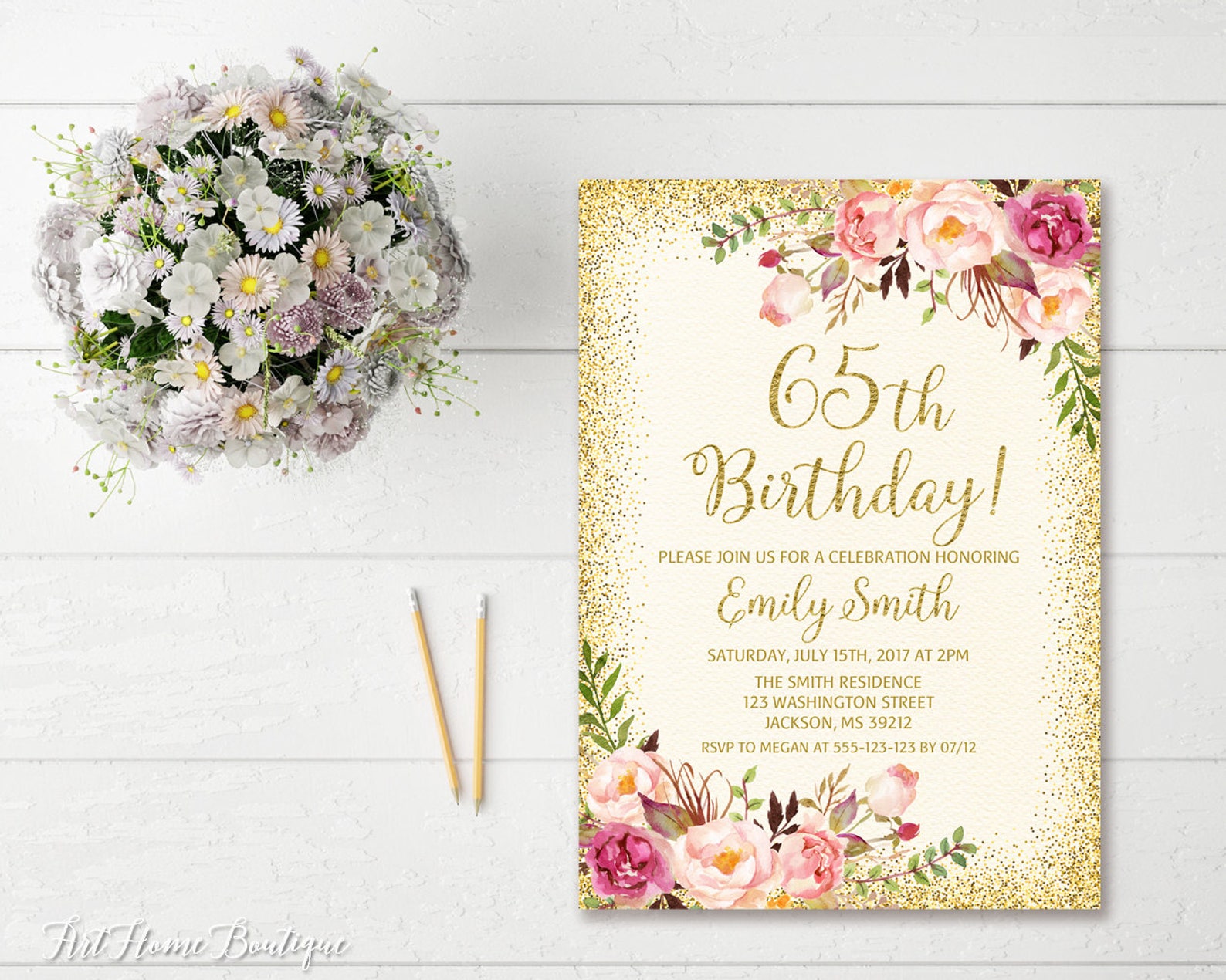 65th Birthday Invitation Any Age Women Birthday Invitation Etsy